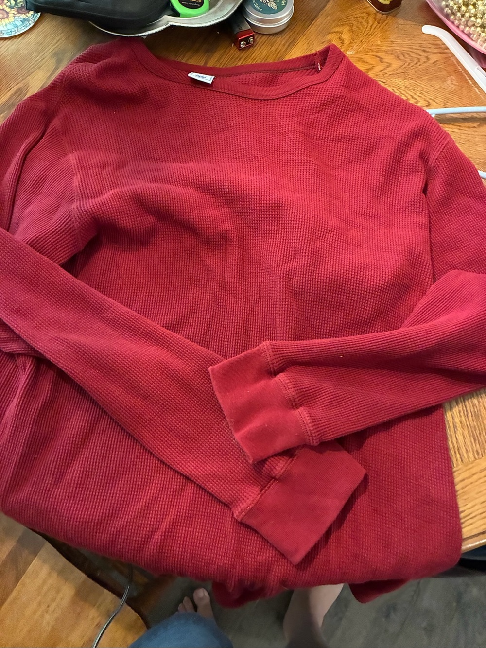 Old Navy Men's Burgundy Waffle-Knit Crewneck Sweater